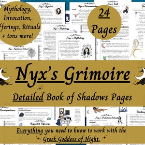 Grimoire de Nyx imprimable, travail avec la déesse grecque de la nuit, pages du livre des ombres de la sorcière, travail de divinité païenne, mythologie de Nyx, hellénisme