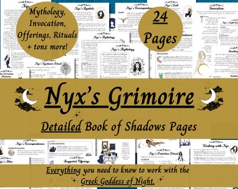 Nyx Grimoire Printable, Working with Greek Goddess of the Night, Witch Book of Shadows Pages, Pagan Deity Work, Nyx Mythology, Hellenism