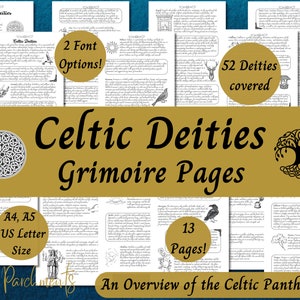 Celtic Deities Printable Grimoire Pages, Guide to Celtic Gods & Goddesses, Druidry, Celtic Witchcraft Book of Shadows, Celtic Reconstruction