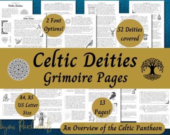 Celtic Deities Printable Grimoire Pages, Guide to Celtic Gods & Goddesses, Druidry, Celtic Witchcraft Book of Shadows, Celtic Reconstruction