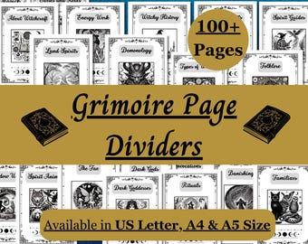 Printable Grimoire Page Section Dividers, Book of Shadows Insert Pages, Organize your BOS Sections