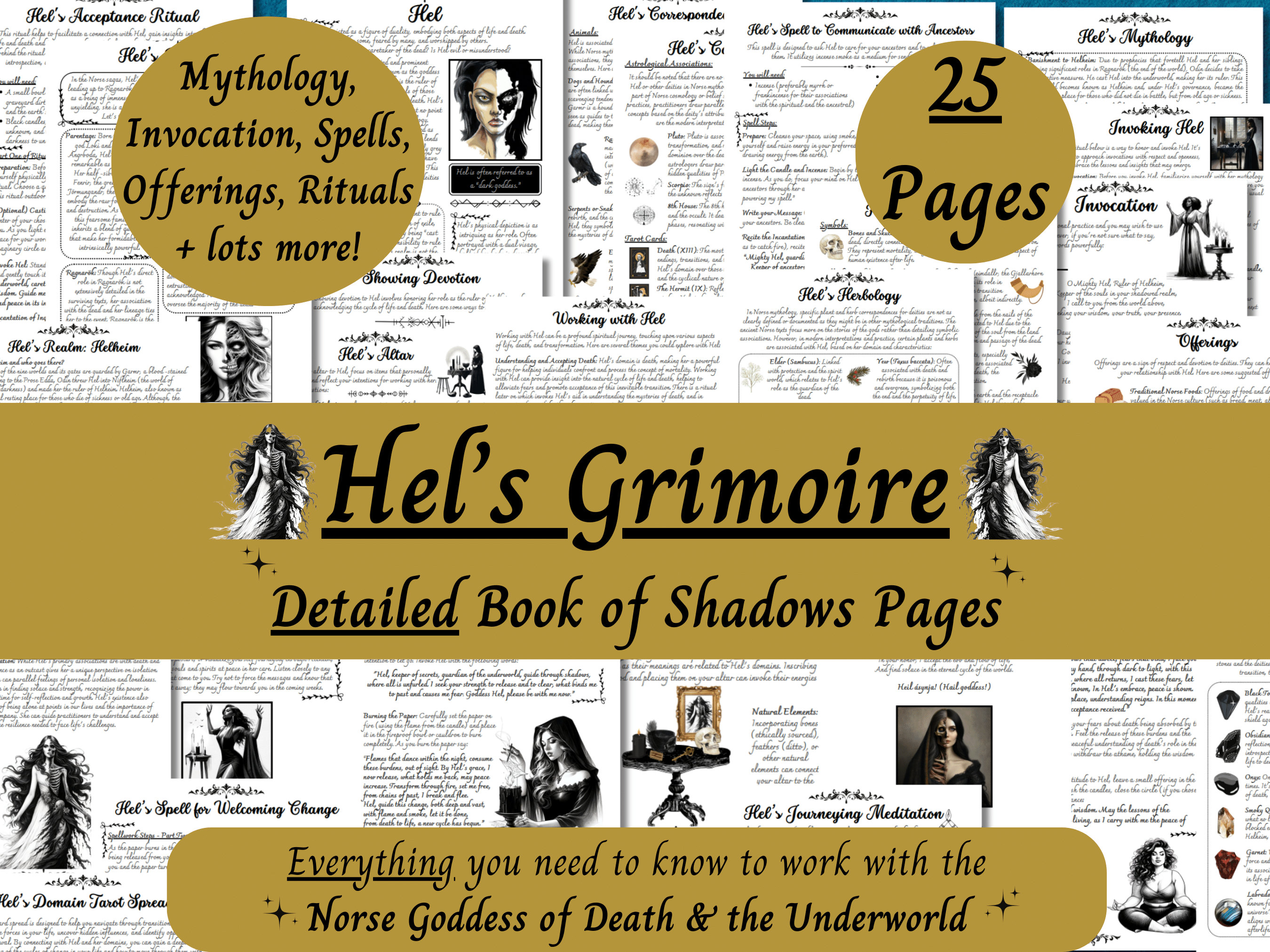 Hel Grimoire Printable, Guide to Working with the Norse Goddess of Death & the Underworld, Norse Pagan Deity, Book of Shadows, Heathen Witch