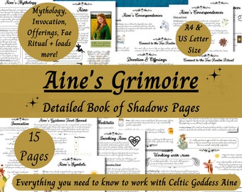 Aine Grimoire Printable, Guide to Working with the Celtic Goddess of Love, Queen of the Fae, Witch Book of Shadows Pages, Irish Pagan Deity