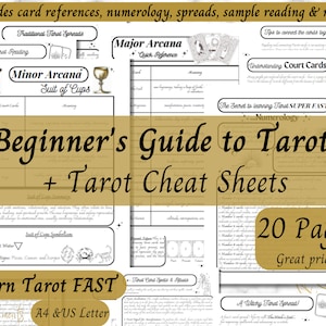 Cheatsheets voor tarotkaarten, complete gids voor tarotkaarten voor beginners, snel leren tarot, afdrukbare tarot grimoirepagina's, pdf met betekenissen van tarotkaarten