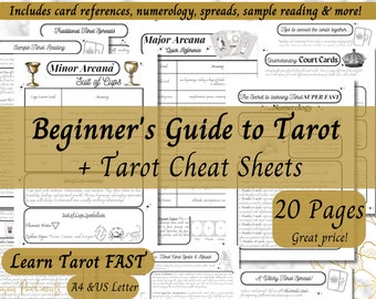 Tarot Card Cheat Sheets, Beginner Tarot Cards Complete Guide, Learn Tarot Fast, Printable Tarot Grimoire Pages, Tarot Card Meanings PDF