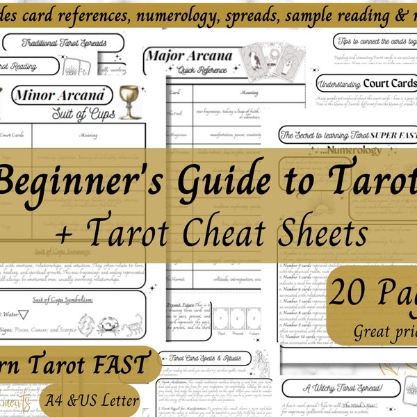 Tarot Card Cheat Sheets, Beginner Tarot Cards Complete Guide, Learn Tarot Fast, Printable Tarot Grimoire Pages, Tarot Card Meanings PDF