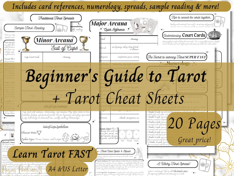 Tarot Card Cheat Sheets, Beginner Tarot Cards Complete Guide, Learn Tarot Fast, Printable Tarot Grimoire Pages, Tarot Card Meanings PDF image 1