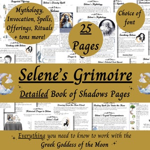 Selene Grimoire Printable Pages, Work with Greek Goddess of the Moon, Witch Book of Shadows PDF, Hellenic Paganism, Pagan Deity, Mythology