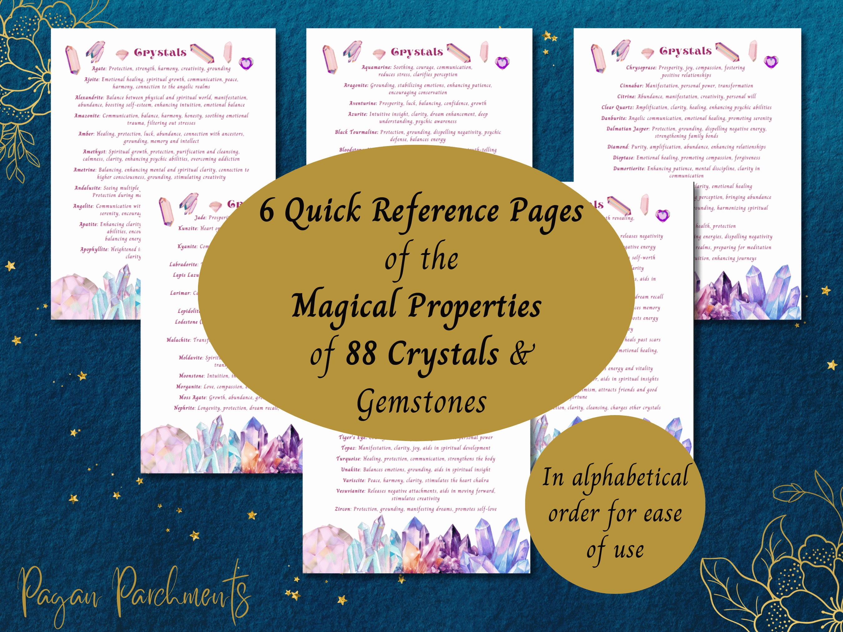 Printable Crystal Guide &amp; Quick Reference Magical Properties List of 88 ...