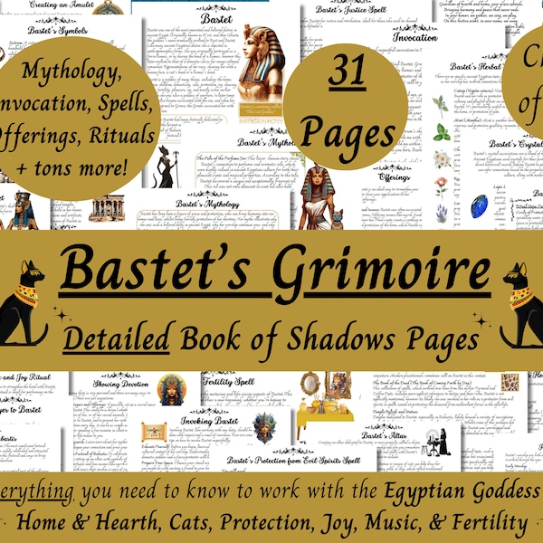 Bastet Grimoire afdrukbaar, werk met de Egyptische godin Bast, Kemetic Pagan, Book of Shadows Pages, Witch Godity Work, Egypte Mythologie PDF