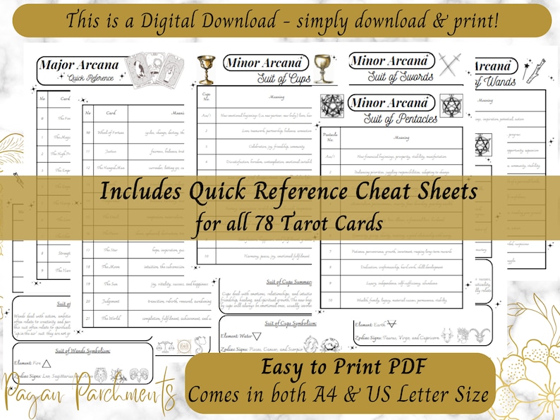 Tarot Card Cheat Sheets, Beginner Tarot Cards Complete Guide, Learn Tarot Fast, Printable Tarot Grimoire Pages, Tarot Card Meanings PDF image 5