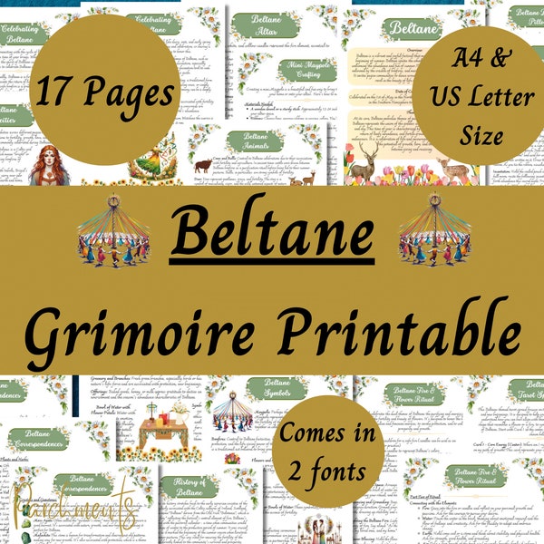 Beltane Grimoire Printable, Pagan Sabbat Pages, Celebrate Beltane, Summer Ritual, Witch Book of Shadows PDF, Celtic Paganism, Gaelic Mayday