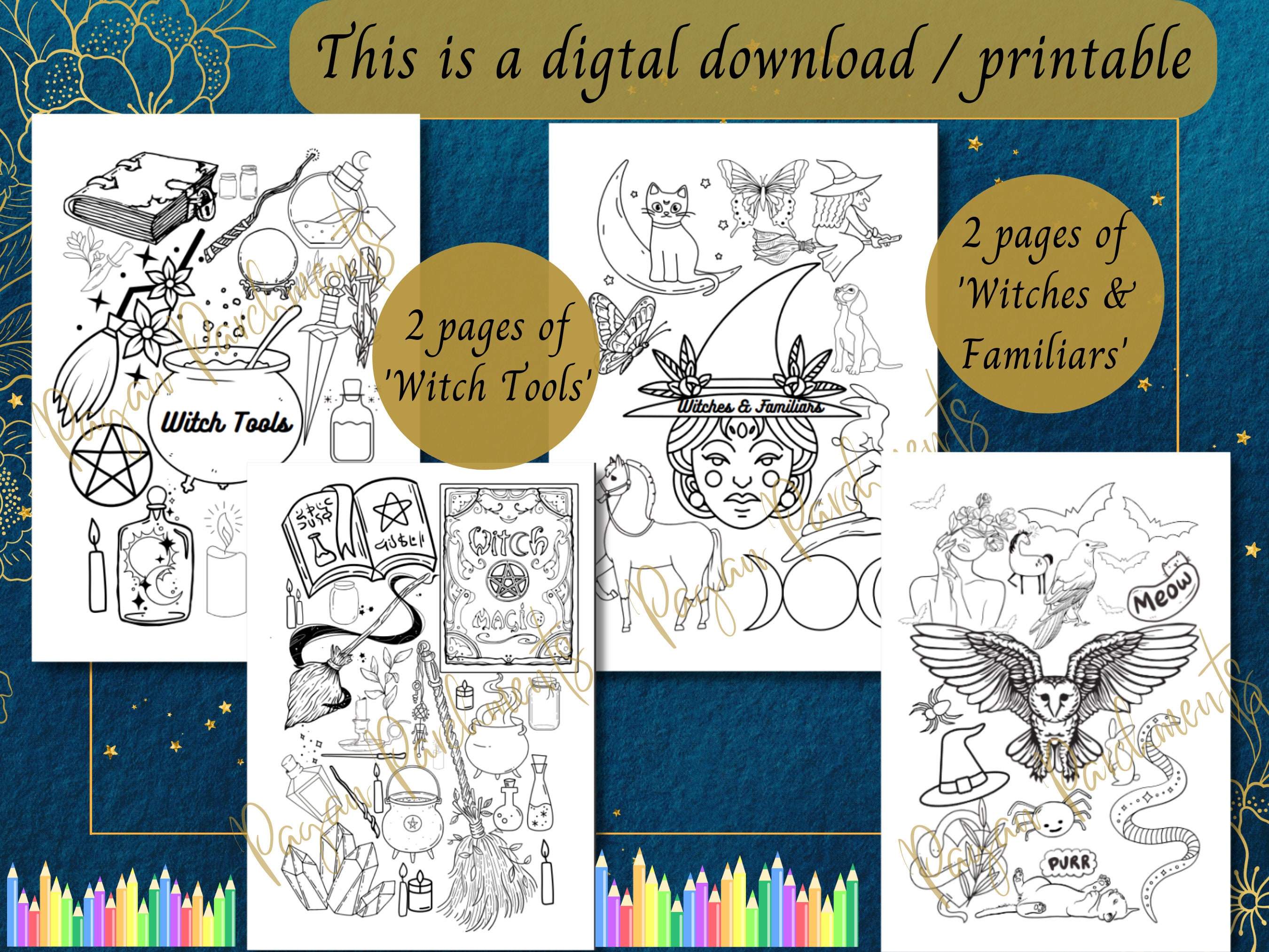Printable Witchy Colouring Pages Witch Coloring PDF Simple - Etsy