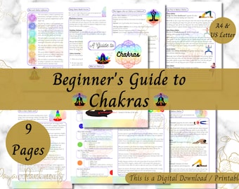 Anfänger Guide für Chakren, Chakra Spickzettel zum Ausdrucken, Balance Chakren Yoga Posen, Grimoire Seiten, New Age, spirituelle Heilung Download