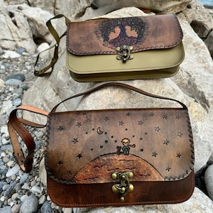 Le Petit Prince | Sac en cuir véritable Tree of Life pour femme | bandoulière unique peint à la main de style bohème | Cadeau pour elle