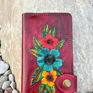 Handgefertigte Damen Geldbörse aus Echtleder | Blumen, Sonnenblume, Teppich Muster | Von der Natur inspiriertes einzigartiges Design | Luxusgeschenk für besondere Anlässe