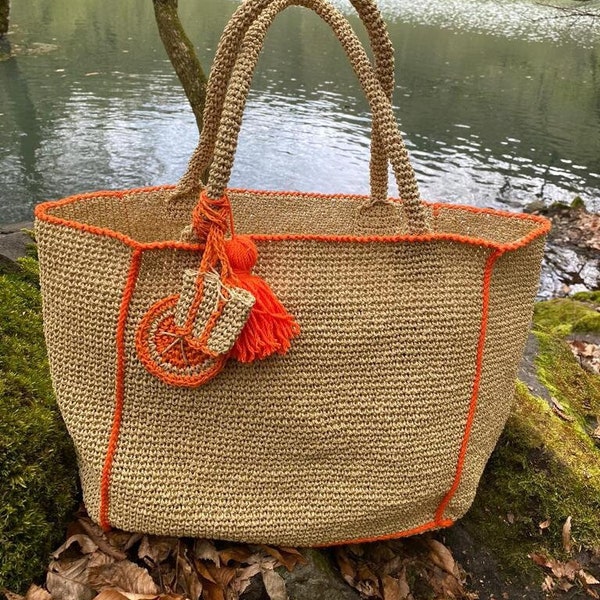 Sac en fil de papier élégant et respectueux de l'environnement – Fabriqué à la main à partir de fil de papier dans un style panier de marché français, parfait pour les voyages à la plage, utilisation quotidienne.