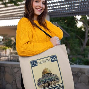 Palestine Stamp Art Tote Bag | Jerusalem Street Style, Heritage Design
