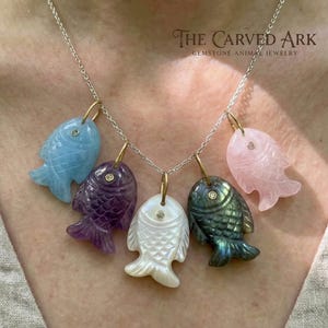 Hand Carved Gemstone Fish Pendant | Animal Totem Charm