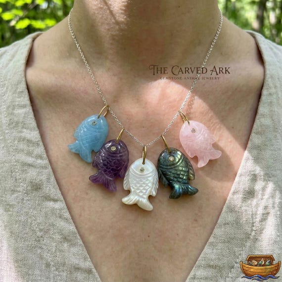 Hand Carved Gemstone Fish Pendant | Animal Totem Charm