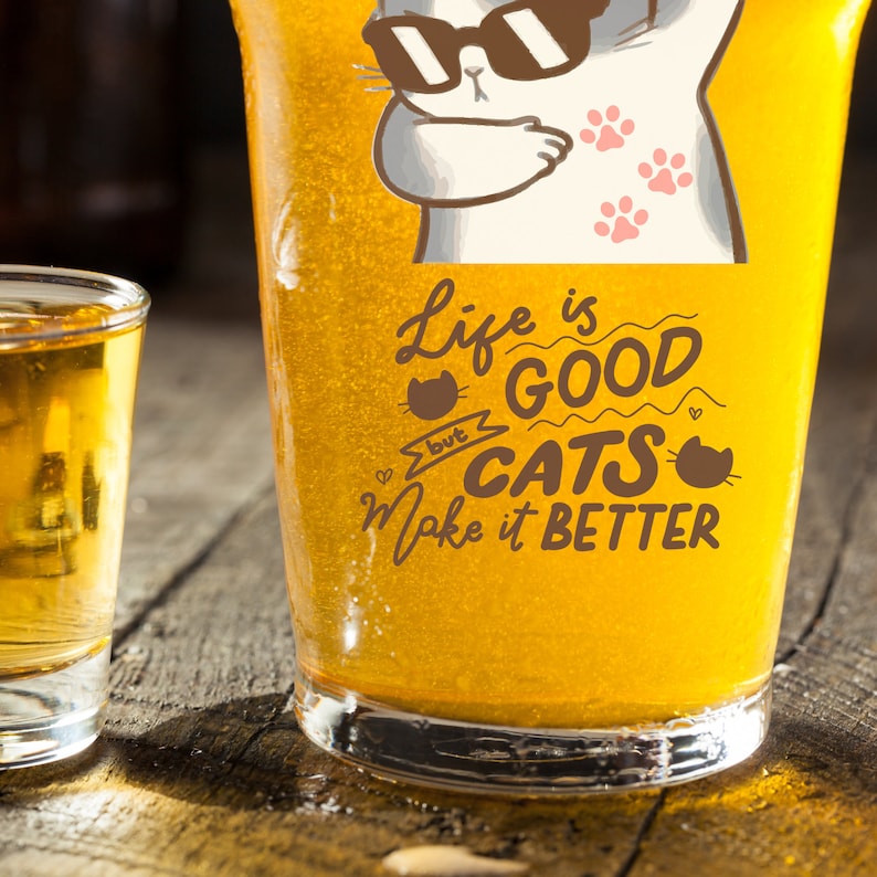 Funny Cat Pint Glass for Cat Lover Cat Beer Glass Hello Kitty Etsy