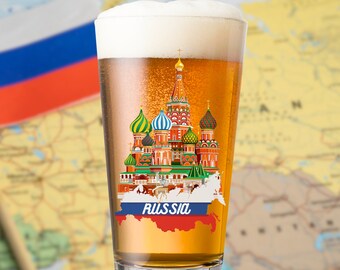 Russia Pint Glass Russian St Basil Beer Glass Personalized Cup Moscow Unique Russian Souvenir Vodka Glass Custom Beer Mug Funny Gift for Her