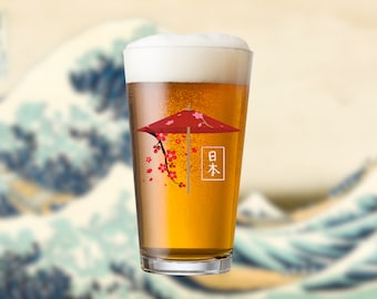 Verre à pinte du Japon, verre à bière japonais 16 oz, parapluie traditionnel japonais Wagasa, fête de la bière, cadeau pour amateur de bière, cadeau pour elle, tasse Nihon