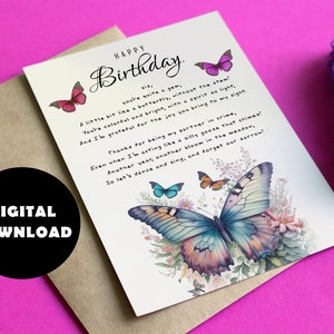 Sofortiger Download Geburtstagskarte, digitaler Download, druckbare Geburtstagskarte Poesie, Geburtstagskarten für Schwester, druckbare Geburtstagskarte
