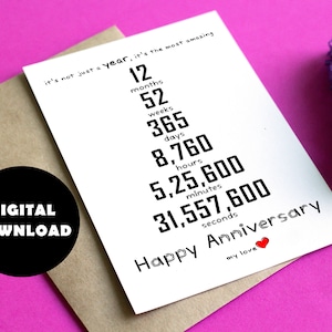 1st Anniversary Card Printable, First Anniversary Digital Download Card, Romantic Anniversary Gift for Husband Wife Boyfriend Girlfriend
