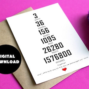 3e verjaardag kaart afdrukbare, derde verjaardag digitale downloadkaart, lederen verjaardagscadeau voor man vrouw vriend vriendin