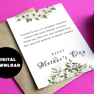 Afdrukbare Moederdagkaart, digitale download, afdrukbare Moederdagkaartpoëzie, afdrukbare Moederdagkaart, afdrukbare Moederdagkaart