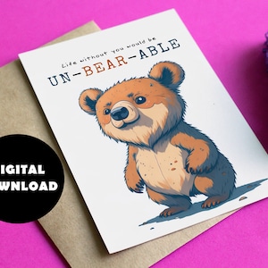 Carte per il download istantaneo per i propri cari #3, Giochi di parole con gli orsi, Download digitale, Cartoline divertenti stampabili, Carte stampabili, Carte stampabili per la persona amata