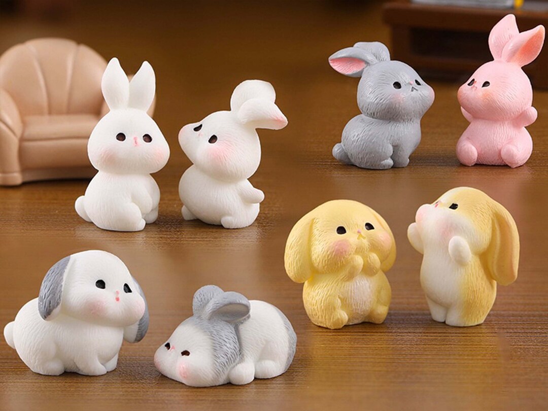 Cute Miniature Rabbit Figurines Handmade With Resin, 8piece Mini Bunny