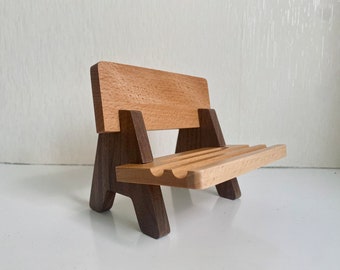 Cute Chair Phone Stands, Wooden Bench Cell Phone Holder, Creative iPhone/iPad Stand for Table Decor Gifts, Unique Phone Dock Desk Decoration