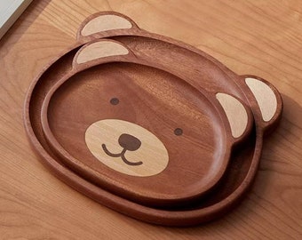 Customized Wooden Bear Tray, 2pcs Handmade Wooden Candy Snack Holder, Unique Catchall Tray For Mother's Day, Personalized Tray Gifts For Her