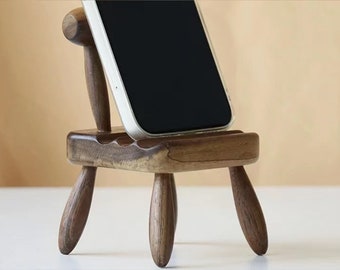 Mini-chaise mignon supports de téléphone pour bureau, support créatif pour Android/iPhone, support de téléphone portable en bois fait main, cadeau unique de décoration de bureau pour station d'accueil pour téléphone