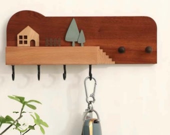 Cute Key Holder Sweet Home Decor Gifts for Her, Entryway Key Hooks Wall Decor Gifts, Wooden Key Hanger Stand Key Rack New Home Gift for Mom.