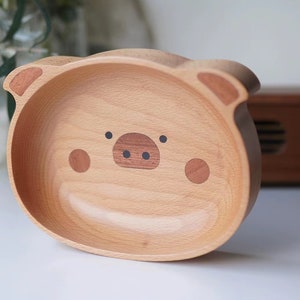 Personalized Wooden Piglet Tray, Handmade Animal Candy Snack Holder, Wooden Dining Plate For Food Storage, Unique Gifts For Baby First Plate