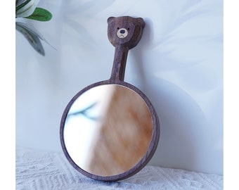 Cadeaux personnalisés avec miroir de poche ours pour maman, jolis cadeaux de fête des mères avec miroir compact en bois pour elle, cadeaux de mini miroir de maquillage ours pour elle.