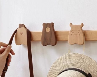 Wooden Animals Hooks for Wall, Wood Wall Hanger Hat, Towel, Bag Purse Wood Hooks, Cute Decorative Wall Hook Modern Housewarming Gift for Her