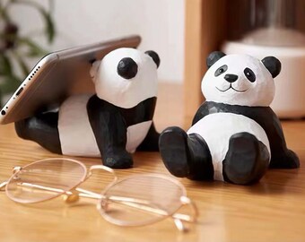 Cute Panda Phone Stands, Unique Wooden Animal Ipad/Iphone Holder Glasses Holder Table Decor, Phone Dock Desk Decor Panda Lovers Gift for Her