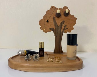 Personalized Wood Tree Catchall Tray, Wooden Key Glasses Earring Ring Jewelry Holder Desk Decor, Customized Name Catchall Tray Gifts for Her