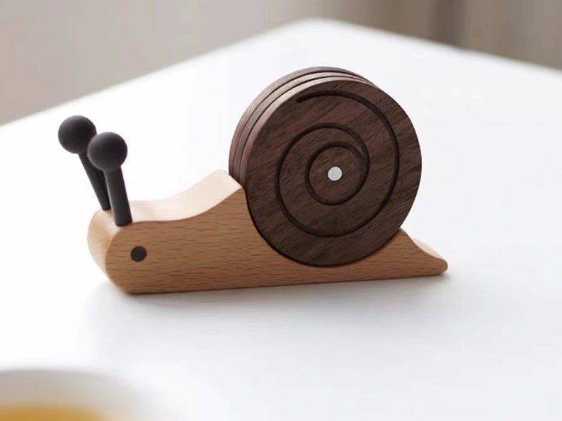 Wooden Snail Coasters Set of 5 with Holder Desktop Decoration Gift, Cute Wood Tea Coffee Milk Cup Mat, Drink Coasters Home Table Decor Gifts zdjęcie 5