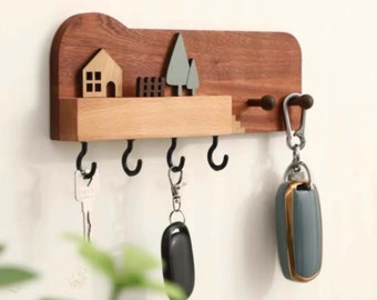 Cute Key Holder Sweet Home Decor Gifts for Her, Entryway Key Hooks Wall Decor Gifts, Wooden Key Hanger Stand Key Rack New Home Gift for Mom.