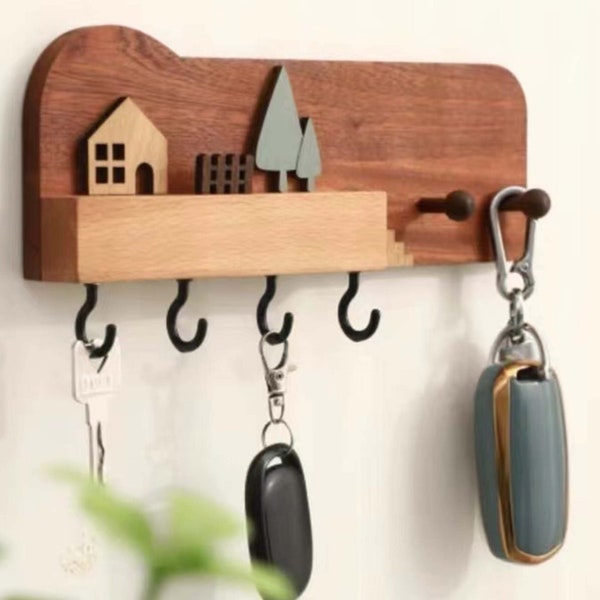 Cute Key Holder Sweet Home Decor Gifts for Her, Entryway Key Hooks Wall Decor Gifts, Wooden Key Hanger Stand Key Rack New Home Gift for Mom.