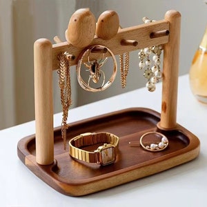 Entryway Key Tray - Bird Wooden Tray Jewelry Organizer, Key Rarrings Necklace Bracelet Ring Cute Wood Jewelry Tree Holder Desk Decoration.