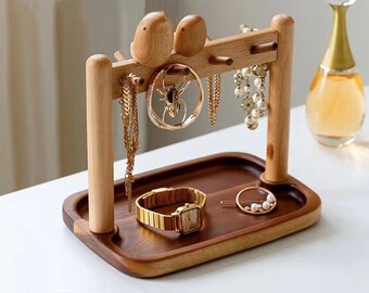 Entryway Key Tray - Bird Wooden Tray Jewelry Organizer, Key Rarrings Necklace Bracelet Ring Cute Wood Jewelry Tree Holder Desk Decoration.