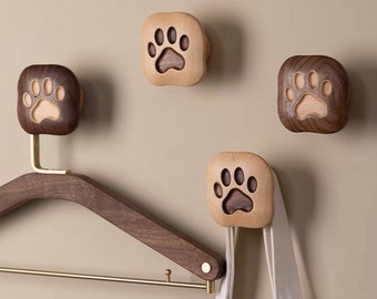 Wooden Dog Paw Hooks for Wall, Wood Wall Hanger Hat, Towel, Bag Purse Wood Hooks, Cute Decor Wall Hook Modern Sweet Home Decor Gifts for Mom