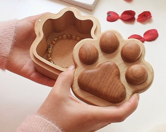 Custom Wooden Cute Bear Paw Jewelry Box Desktop Decor Gifts for Her, Personalized Wooden Animal Jewelry Box for Women Gifts for Mother's Day