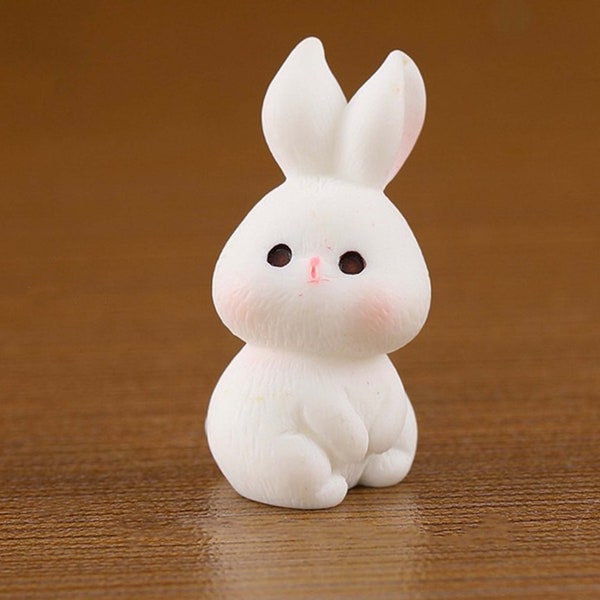 Cute Miniature Rabbit Figurines Handmade with Resin, 8-Piece Easter Bunny Toy Desktop Decoration Dollhouse Decor, Rabbit Lovers Gift for Her